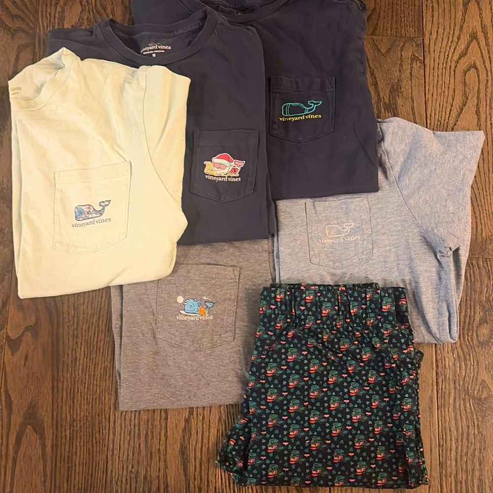 Six Piece Boys Vineyard Vines package, five shirts and one pajama pant